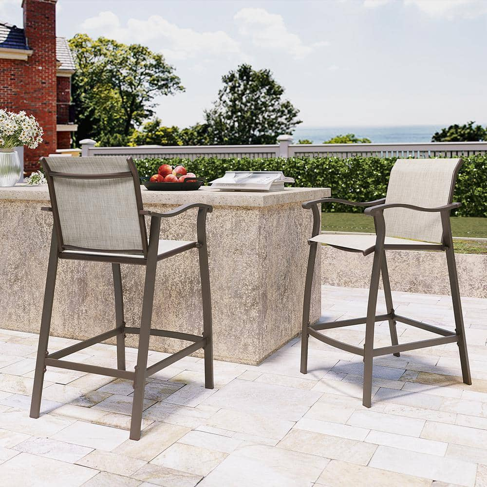 Pellebant Classic Aluminum Outdoor Bar Stool in Beige (2-Pack) PB ...