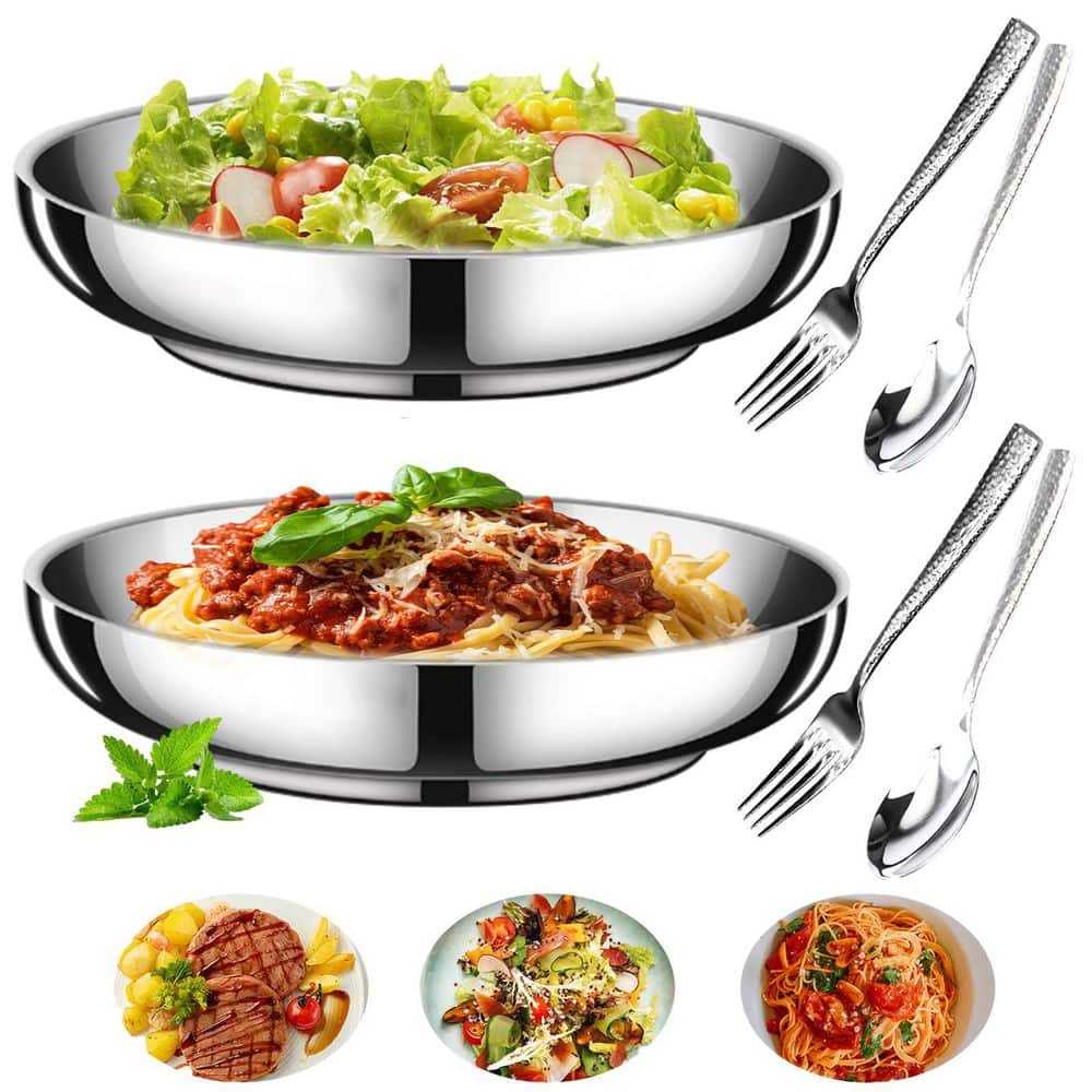 Double-Wall 18/8 Stainless Steel Heat-Resistant Dinner Plates with Spoons and Forks, Set of 2 Pieces price history on PriceWatchPro