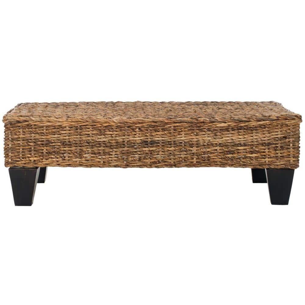 Leary Natural Wicker and Mango Wood Transitional Bench