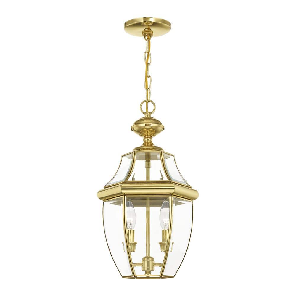 Monterey Polished Brass 2-Light Outdoor Pendant with Clear Beveled Glass