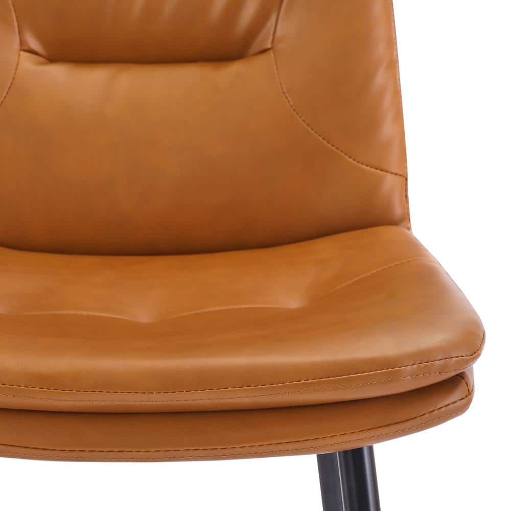 Whiskey Brown Faux Leather Counter Stools with Metal Legs, Set of 4