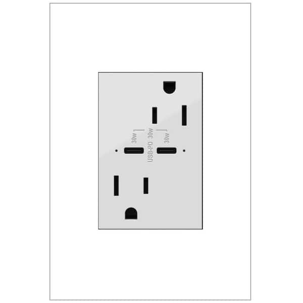 adorne 15 Amp Tamper-Resistant Duplex Outlet with Ultra-Fast 6A PLUS 30W Power Delivery USB Type-C/C, White