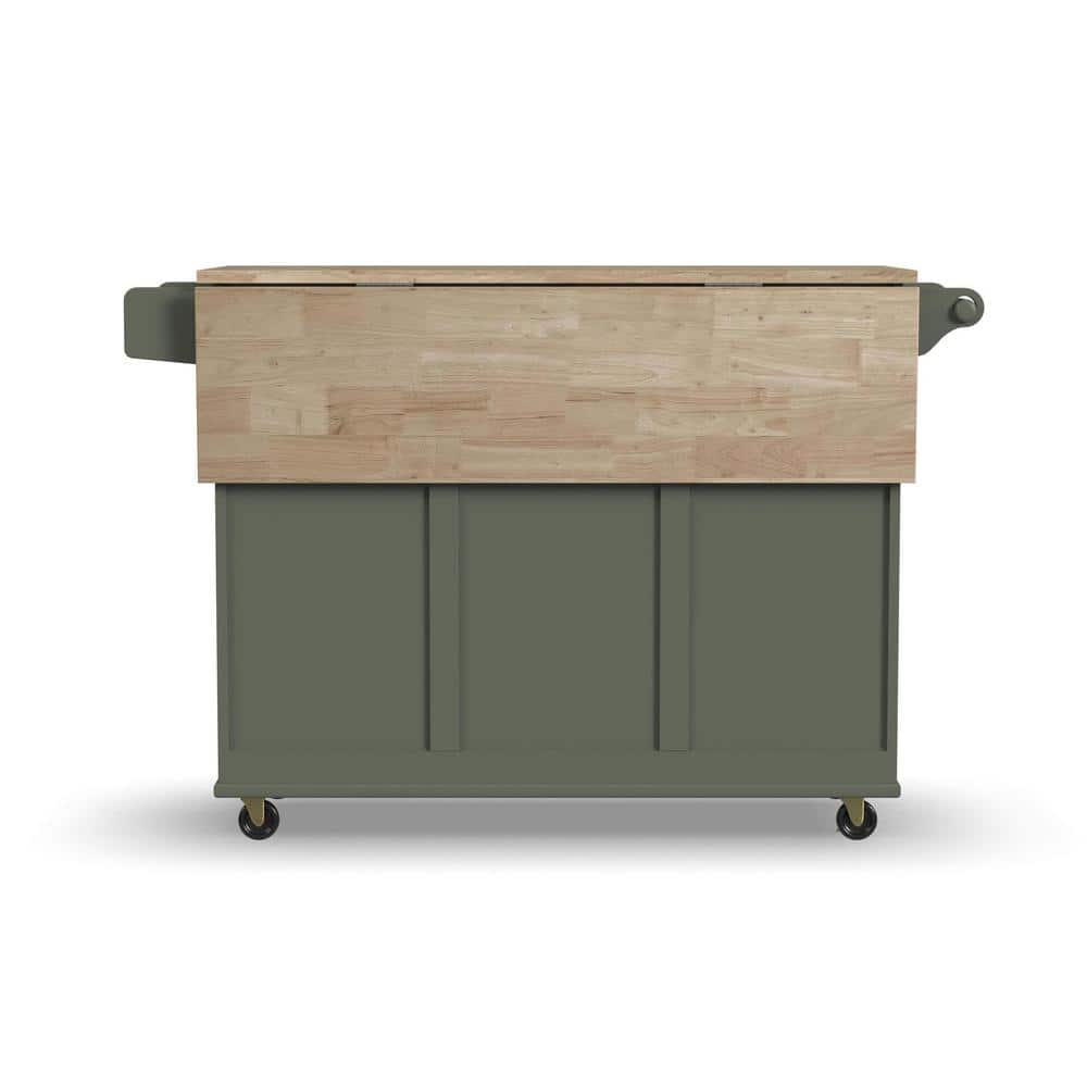 Sage Green Wood Kitchen Cart with Storage and Spice Rack
