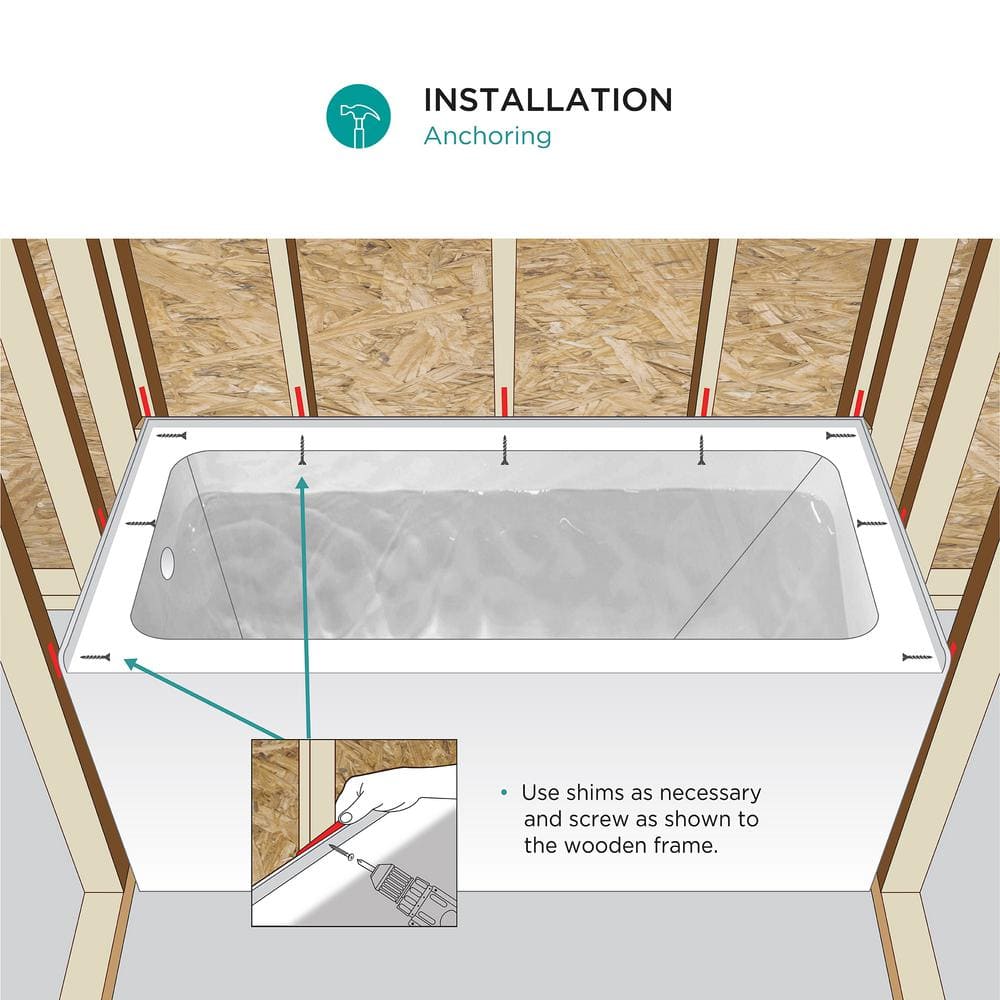 66-Inch White Acrylic Rectangular Apron Soaking Bathtub