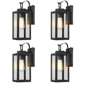 1-Light Matte Black Hardwired Outdoor Wall Lantern Sconce Dusk to Dawn Sensor with Clear Glass(4-Pack）