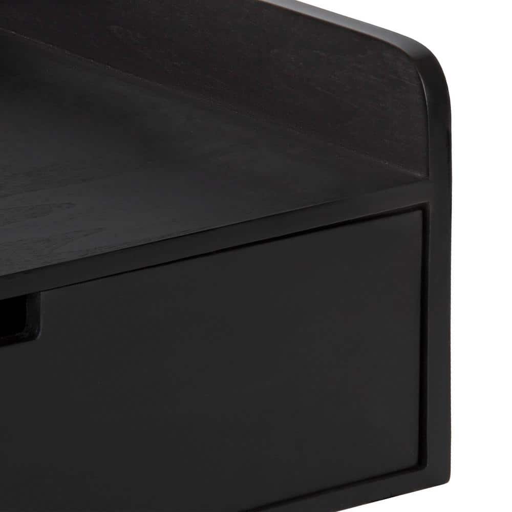 Modern Black Wood Floating Shelf Side Table with Storage