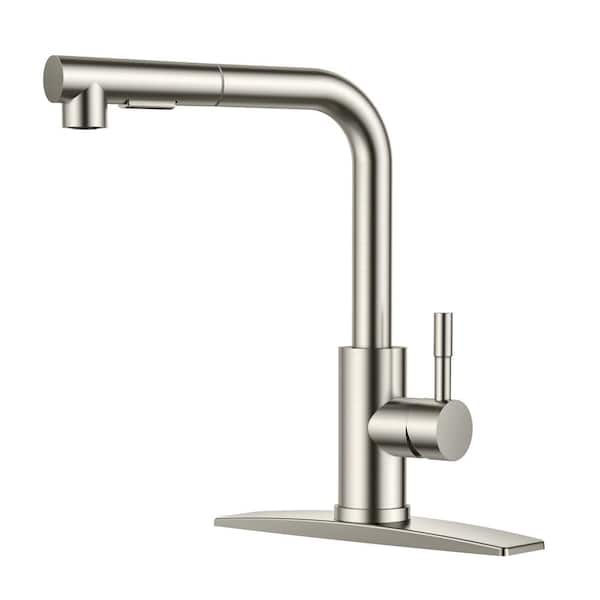 FORIOUS Single-Handle Kitchen Sink Faucet with Pull Down Sprayer Kitchen Faucet in Brushed Nickel