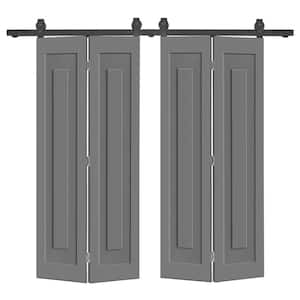 72 in. x 80 in. 1 Panel Shaker Hollow Core Light Gray Composite Double Bi-fold Door with Barn Door Hardware Kit