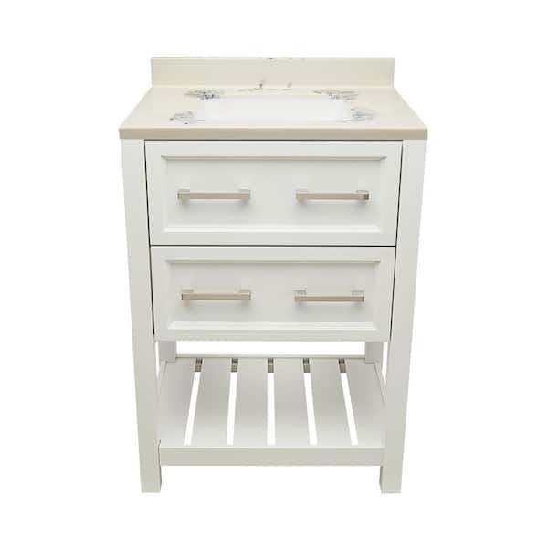 Ella Tremblant 25 in. W x 19 in. D x 36 in. H Bath Vanity in White with Carrara Cultured Marble Top