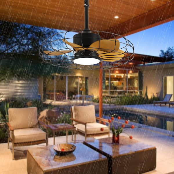 23 in Black Outdoor Waterproof Ceiling Fan with Remote Control, 6 Wind Speeds