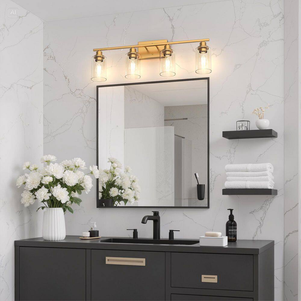 31.5 in. 4 Light Brass Vanity Light with E26 Socket and Clear Cylinder Glass Shade price history on PriceWatchPro