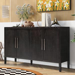 Walnut Wood 60 in. Sideboard with Metal Handles and Adjustable Shelves