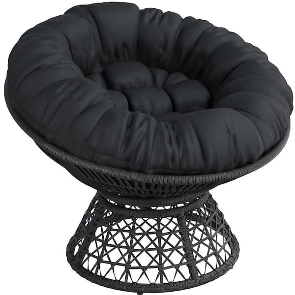 Outdoor/Indoor PE Rattan Chair with Thick Tufted Cushions, Outdoor Swivel Round Chair for Garden, Patio, Black