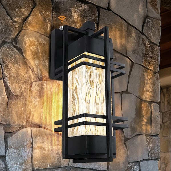 15 in. Dusk to Dawn Sensor Wall Light, 1-Pack Waterproof Outdoor Sconce, Black Lantern (LED Bulb Included)