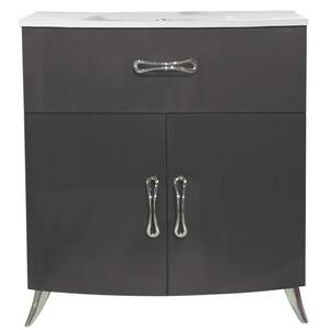 Lina 32 in. Bath Vanity in Gray with Porcelain Integrated Vanity Top in White