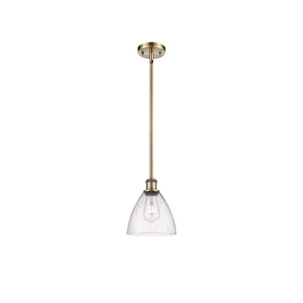 Innovations Bristol Glass 60-Watt 1 Light Antique Brass Shaded Mini Pendant Light with Seeded glass Seeded Glass Shade