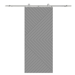 Chevron Arrow 44 in. x 84 in. Fully Assembled Light Gray Stained MDF Modern Sliding Barn Door with Hardware Kit