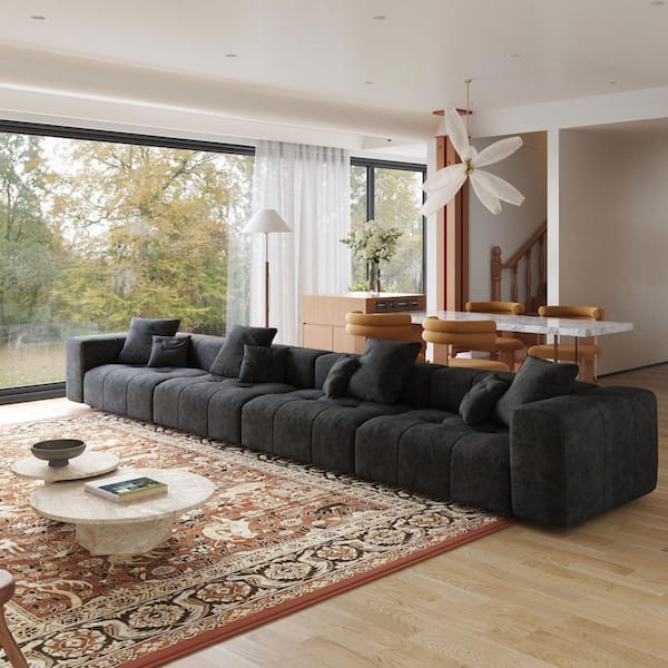 J&E Home 183.54 in. Square Arm Linen 6-piece Modular L Shaped