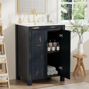 24 in. W x 18.3 in. D x 33.8 in. H Single Sink Freestanding Bath Vanity in Espresso with White Ceramic Top and Storage