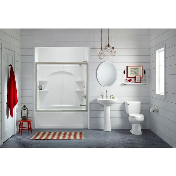 Sterling Ensemble 33-1/4 in. x 60 in. x 55-1/4 in. 3-piece Direct-to-Stud Shower Wall Set in White