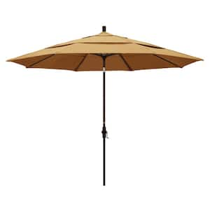 11 ft. Bronze Aluminum Pole Market Aluminum Ribs Crank Lift Outdoor Patio Umbrella in Wheat Sunbrella