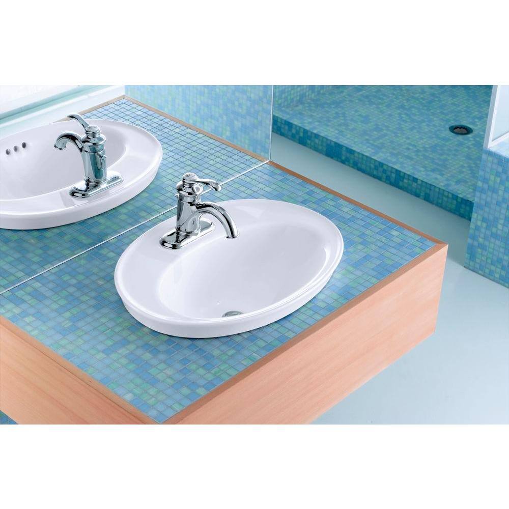 Serif White Ceramic Oval Drop-In Bathroom Sink