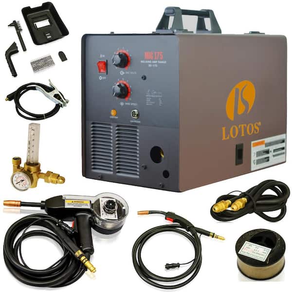 Lotos 175 Amp MIG Wire Feed Welder, Flux Core Welder and Aluminum Gas Shielded Welding with included Spool Gun, 220V