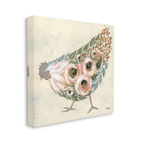 Stupell Industries "Vintage Farm Chicken Pink Floral Body" by Michele Norman Unframed Print Animal Wall Art 30 in. x 30 in.