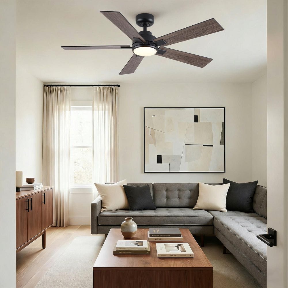 Modern 52 in. Black 5 Blades Downrod Mount Standard Ceiling Fan with LED Light and Remote Included price history on PriceWatchPro