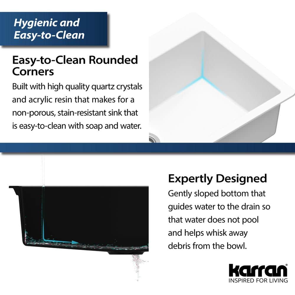White Quartz 33'' Single Bowl Drop-In Kitchen Sink