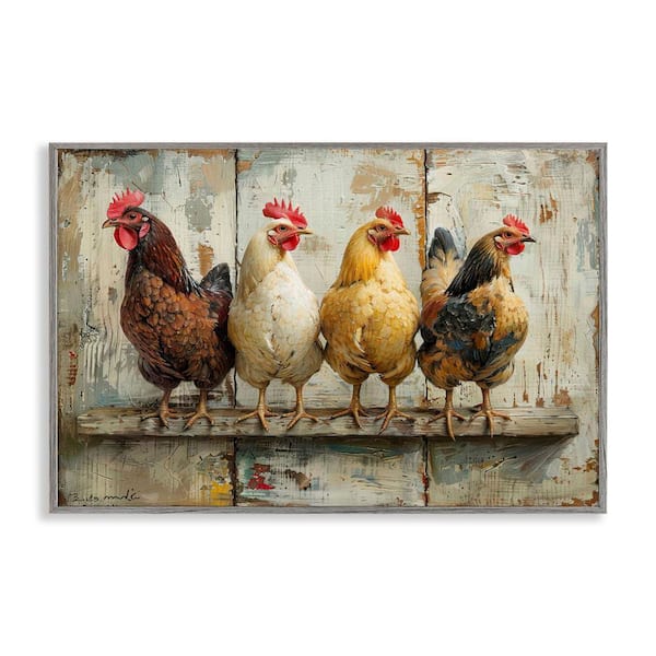 Stupell Industries Chickens in a Row by LSR Design Studio Gray Framed Animal Giclee Art Print 20 in. x 30 in.