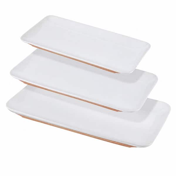 White Multi-Colored 9.25 in. W Ceramic Serving Platter Set of 3 Stoneware Rectangular Serving Trays 16 in. 14.3 in.