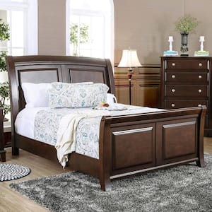 Vermo Brown Cherry Wood Frame Queen Sleigh Bed