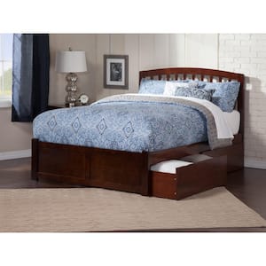 Richmond Walnut King Solid Wood Storage Platform Bed with Flat Panel Foot Board and 2 Bed Drawers