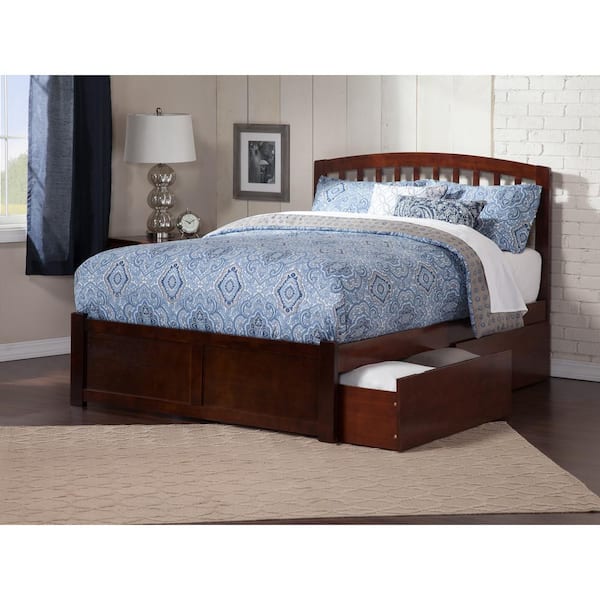 AFI Richmond Walnut King Solid Wood Storage Platform Bed with Flat Panel Foot Board and 2 Bed Drawers