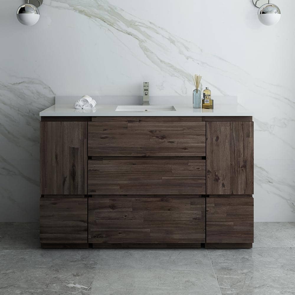 Acacia Wood 53" Brown Freestanding Bathroom Vanity Base