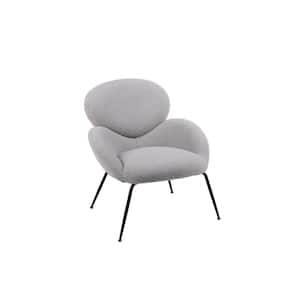 Gray Modern Sherpa Accent Armchair Cute Vanity Chair with Metal Legs for Bedroom