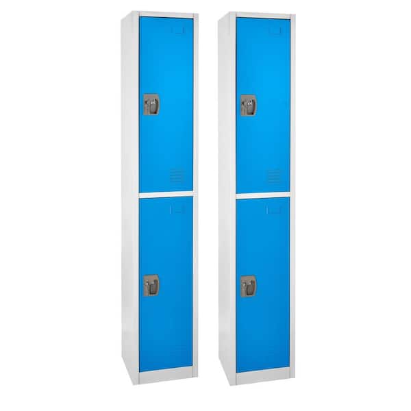 AdirOffice 629-Series 72 in. H 2-Tier Steel Key Lock Storage Locker Free Standing Cabinets for Home, School, Gym in Blue (2-Pack)