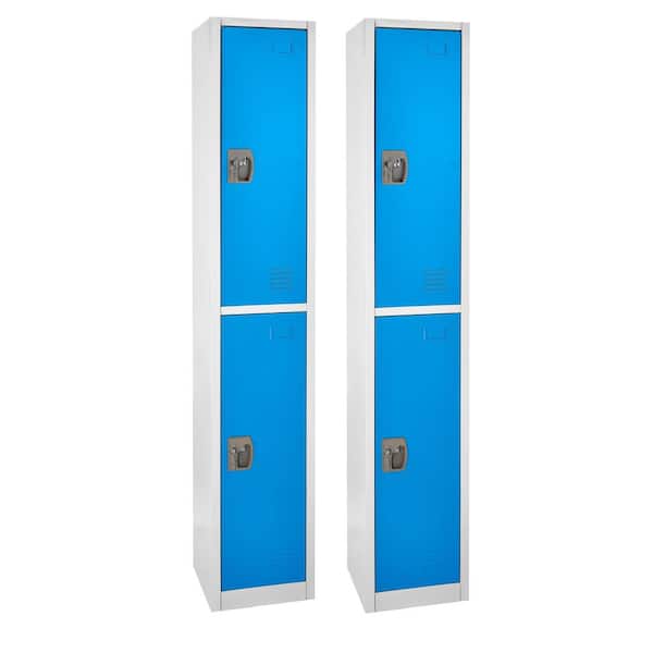 AdirOffice 629-Series 72 in. H 2-Tier Steel Key Lock 2-Shelf Storage Locker Free Standing Cabinets in Blue (2-Pack)