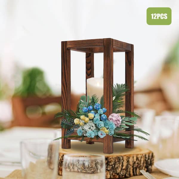 YIYIBYUS Brown Rustic Wooden Candle Holder Wedding Lantern Centerpiece  Wedding Table Decoration ( 12-Pcs ) JJOUY85ZWDZY8 - The Home Depot