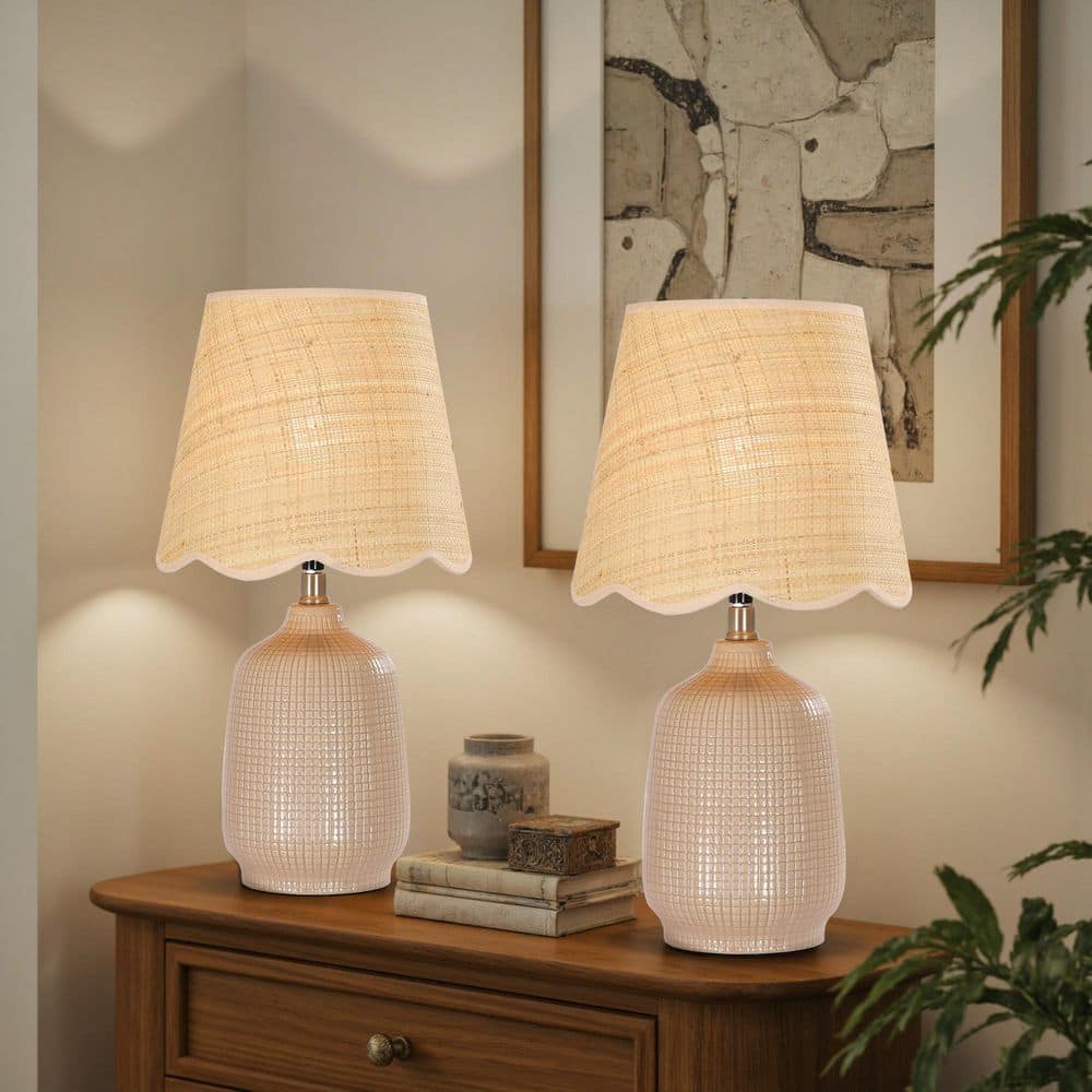 18.9 in. Gray Camel Ceramic Table Lamp Set with Rattan Shade and Cable for Bedroom Nightstand and Living Room (Set of 2) price history on PriceWatchPro