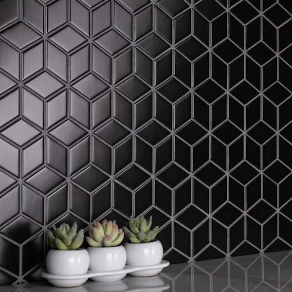 Merola Tile Metro Rhombus Matte Black 10-1/2 in. x 12-1/8 in 