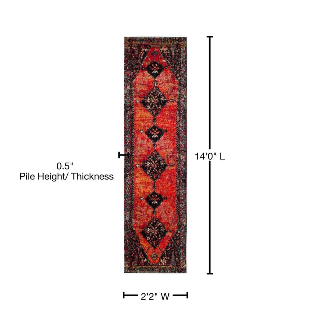 Vintage Hamadan Multi-Color Synthetic Floral Runner Rug
