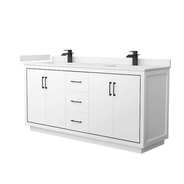 Wyndham Collection Icon 72 in. W x 22 in. D x 35 in. H Double Bath Vanity in White with White Quartz Top