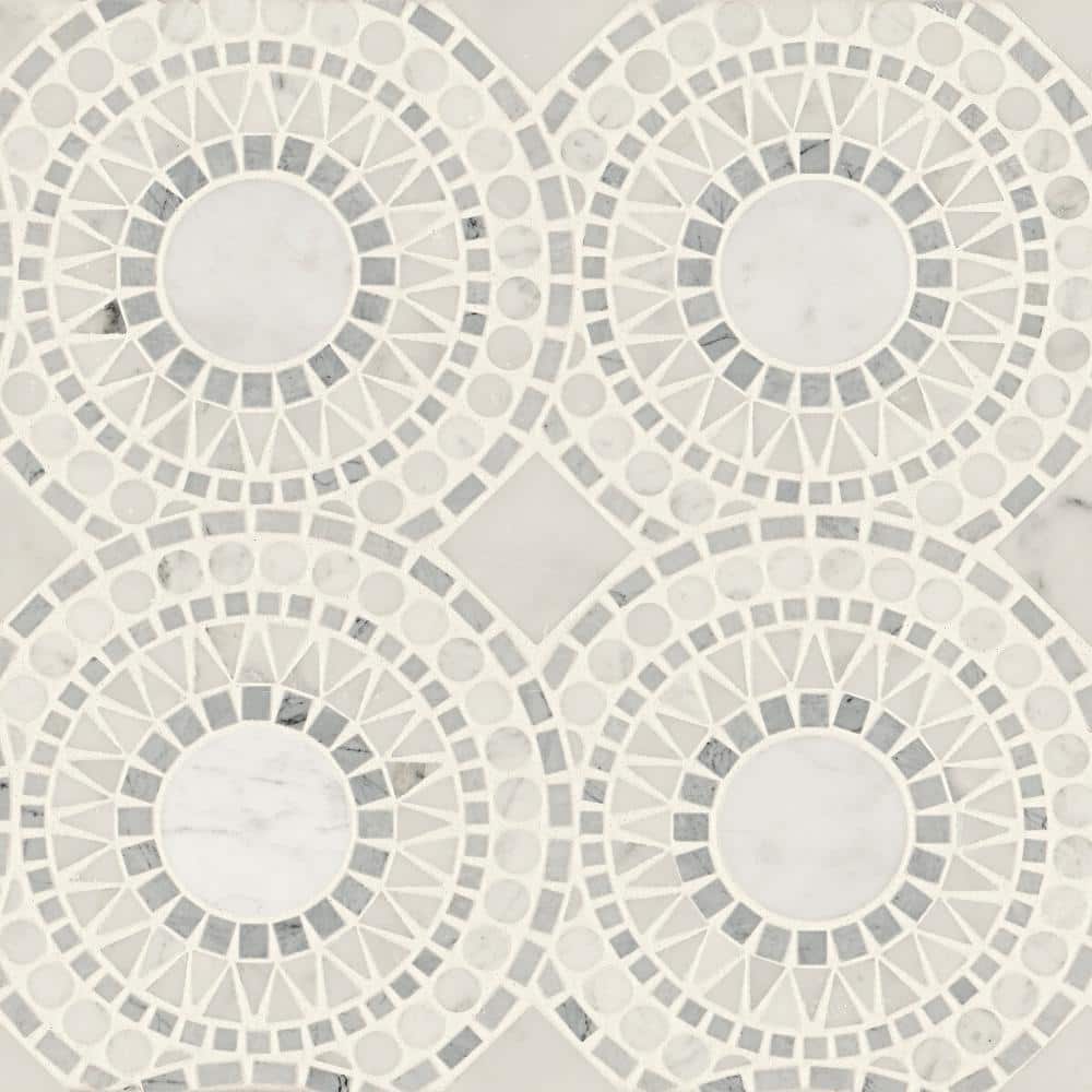 Solis Circle 14 in. x 14 in. Honed White Carrara/Bardiglio Marble Mosaic Tile (7.05 sq. ft./Carton) price history on PriceWatchPro