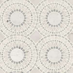 Solis Circle 14 in. x 14 in. Honed White Carrara/Bardiglio Marble Mosaic Tile (7.05 sq. ft./Carton)