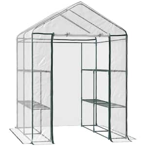 Outsunny 5 ft. D x 5 ft. W x 6 ft. H Mini Walk-in Portable Greenhouse with 3 Tier Shelves, Roll-Up Door, Clear