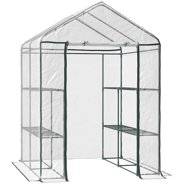 Unbranded Outsunny 5 ft. D x 5 ft. W x 6 ft. H Mini Walk-in Portable Greenhouse with 3 Tier Shelves, Roll-Up Door, Clear