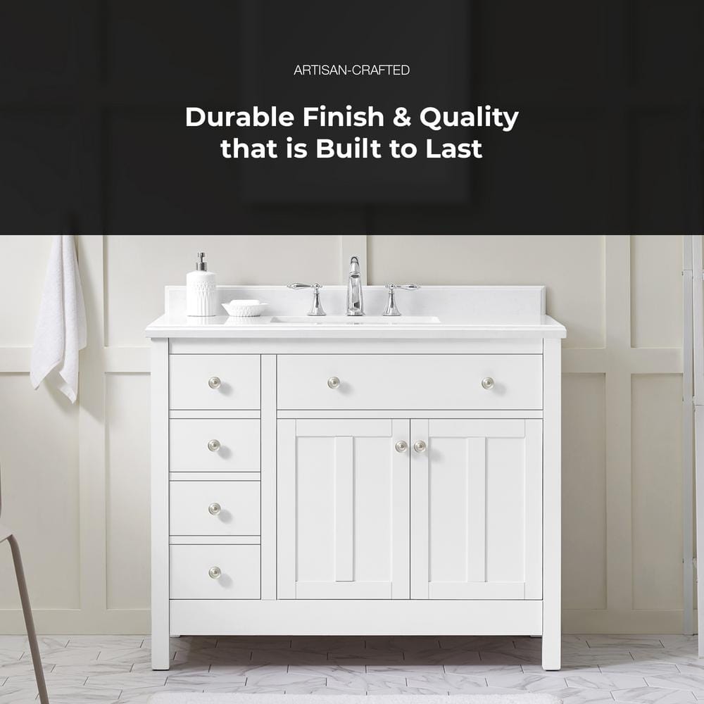 Newcastle 42" White Wood Bathroom Vanity with Marble Countertop