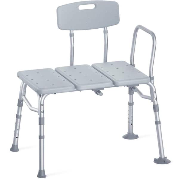 32.3 in. W A-Frame Tub Transfer Bench with Backrest, Adjustable Height, Slip-Resistant Feet, Aluminum Freestanding Gray